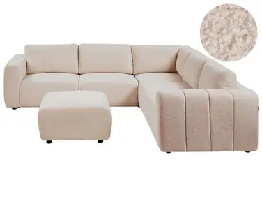Sofá modular esquinero 5 plazas KIVVIK Izquierda Beige Bouclé con otomana - Sala de estar