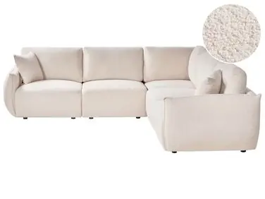 Sofá modular esquinero 5 plazas MESNALI Izquierda Blanco crema Bouclé - Sala de estar