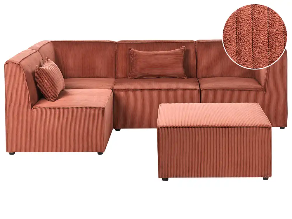 Sofá modular esquinero 4 plazas LEMVIG Derecha Marrón dorado Pana con otomana - Sala de estar