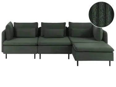 Sofá modular esquinero 3 plazas EGERIS Pana Verde oscuro Izquierda - Sala de estar