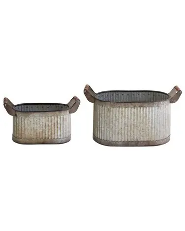 Set of 2 Plant Pots TULIPE 31/41 cm Grey Metal - Garden & Balcony
