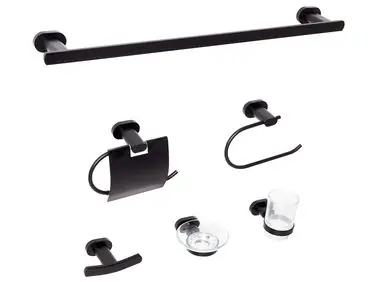 6-Piece Bathroom Hardware Set TOCOPILLA with Towel Bars and Hooks Black