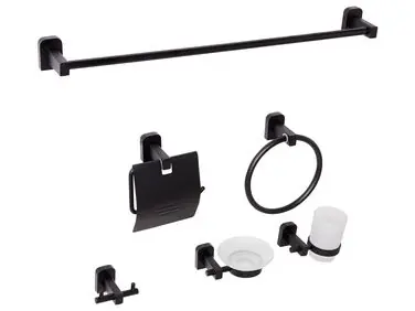 6-Piece Bathroom Hardware Set POCONE with Towel Bars and Hooks Black
