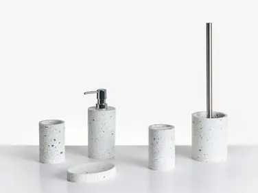5-Piece Bathroom Accessories Set PERENE White Terrazzo