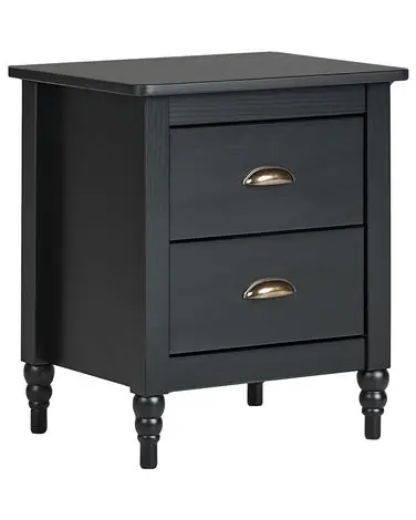 2 Drawer Bedside Table SHILLINGTON Pine Wood Black - Bedroom