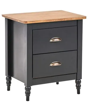 2 Drawer Bedside Table SHILLINGTON Pine Wood Brown/ Black - Bedroom