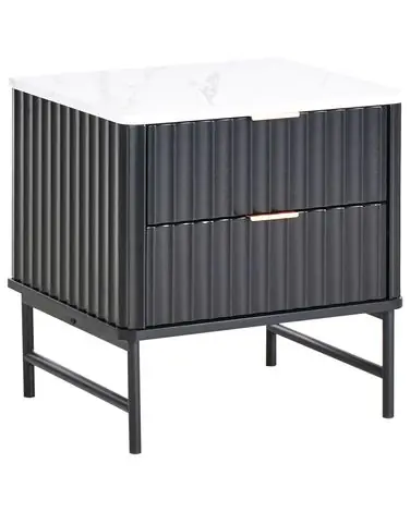 2 Drawer Bedside Table GLASTONBURY Marble/ Black - Bedroom