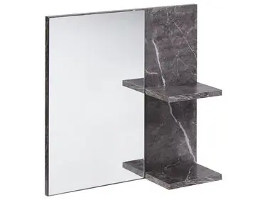 Wall Mirror with Shelf PELOTAS 45 cm 45 cm Marble/ Black - Bathroom