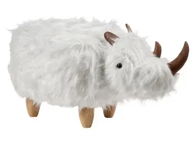 Animal Stool WOOLLY Faux Fur White Rhino - Living Room