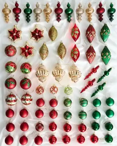 Set of 70 Baubles TWINKLE Glass Red/ Green - Christmas
