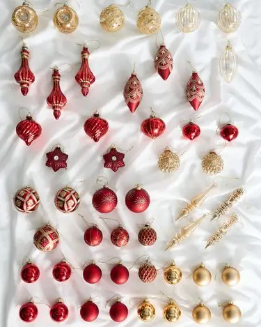 Set of 50 Baubles SPARKLE Glass Red/ Gold - Christmas