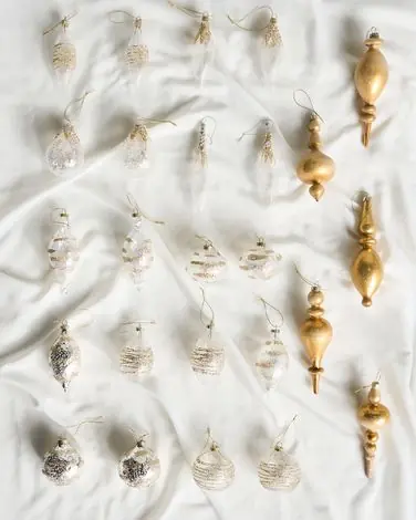 Set of 25 Baubles ICICLE Glass Transparent/ Gold - Christmas