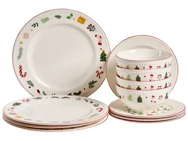 Vajilla de 12 piezas SAFFRON Porcelana Blanco - Accesorios decorativos