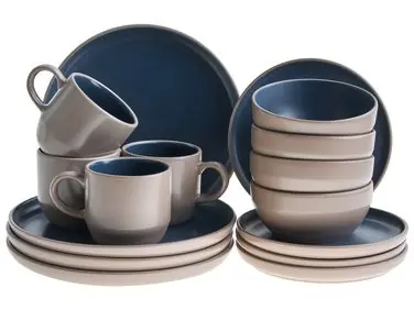 Vajilla de 16 piezas NUTMEG Gres Beige/Azul - Accesorios decorativos