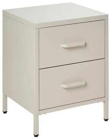 2 Drawer Bedside Table MALAVI Metal Light Beige - Bedroom