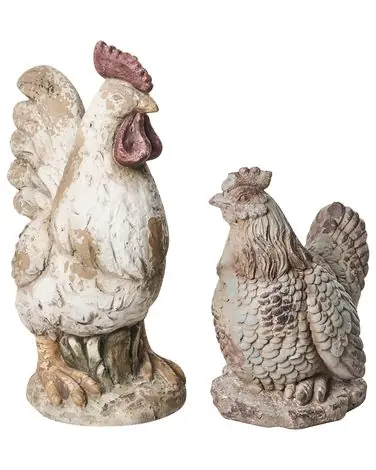 Set of 2 Garden Statues SPECCHIA Chicken Beige - Garden & Balcony