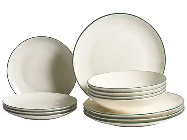 Vajilla de 12 piezas CUMIN Porcelana Blanco crema/Verde - Accesorios decorativos