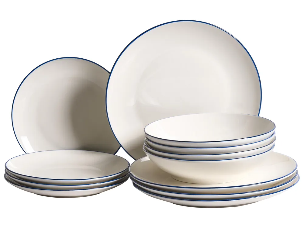 Vajilla de 12 piezas CUMIN Porcelana Blanco crema/Azul - Accesorios decorativos