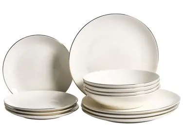 Vajilla de 12 piezas CUMIN Porcelana Blanco crema/Dorado - Accesorios decorativos