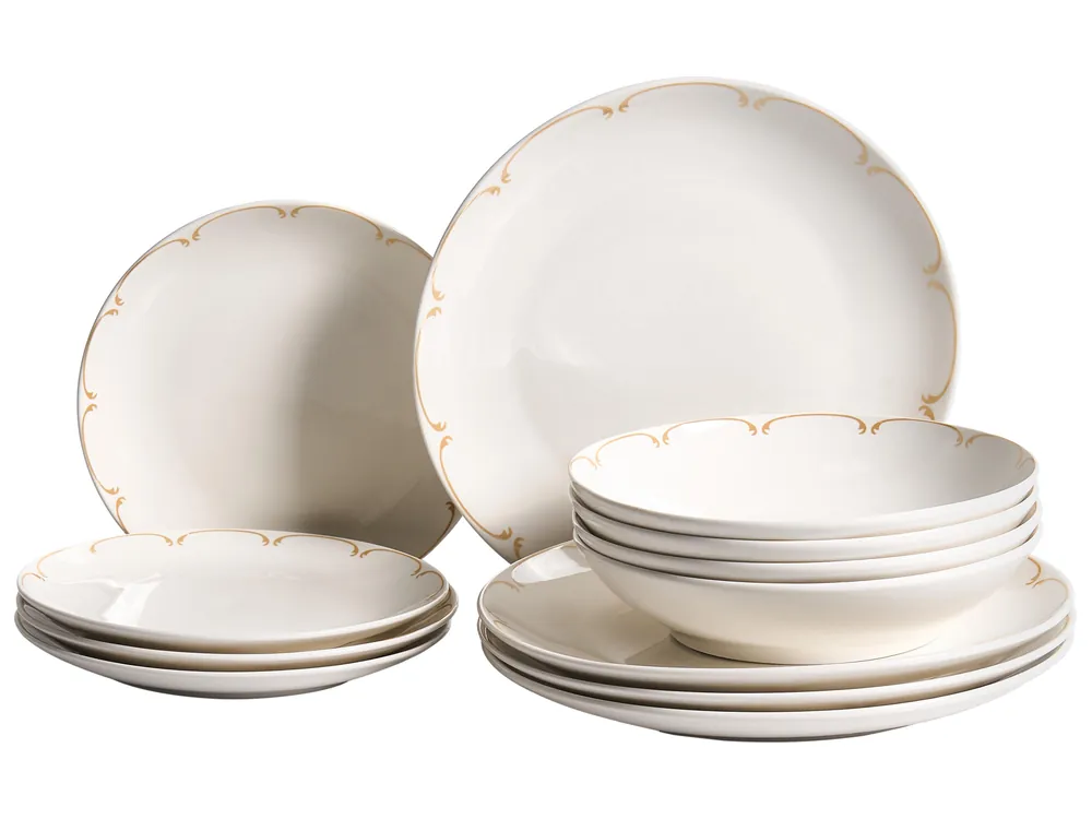 Vajilla de 12 piezas CHAROLI Porcelana Blanco/Dorado - Accesorios decorativos