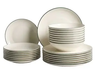 Vajilla de 24 piezas CUMIN Porcelana Blanco crema/Verde - Accesorios decorativos
