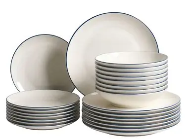 Vajilla de 24 piezas CUMIN Porcelana Blanco crema/Azul - Accesorios decorativos