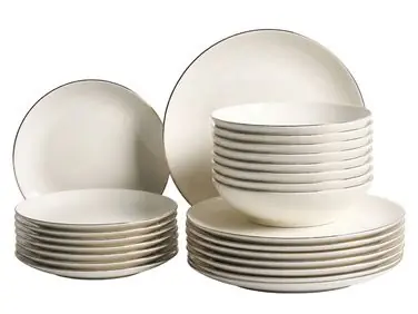 Vajilla de 24 piezas CUMIN Porcelana Blanco crema/Dorado - Accesorios decorativos