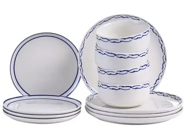 Vajilla de 12 piezas AMCHUR Porcelana Blanco/Azul - Accesorios decorativos