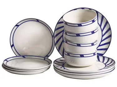 Vajilla de 12 piezas SHISO Porcelana Blanco/Azul - Accesorios decorativos