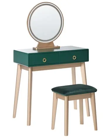 Tocador con espejo y taburete FEDRY LED Verde esmeralda - Dormitorio