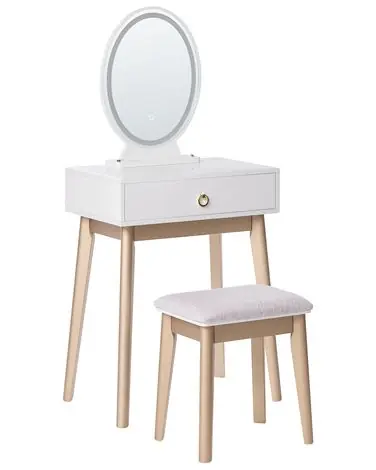 Tocador con espejo y taburete ROSEY LED Blanco - Dormitorio