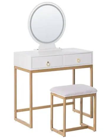 Tocador con espejo y taburete AUXON LED Blanco - Dormitorio