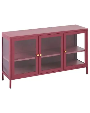 Aparador vitrina NEWPORT Metal 115 cm Rojo oscuro - Sala de estar