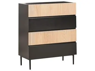 4 Drawer Chest BLYTHE Natural Ash Wood Black - Living Room