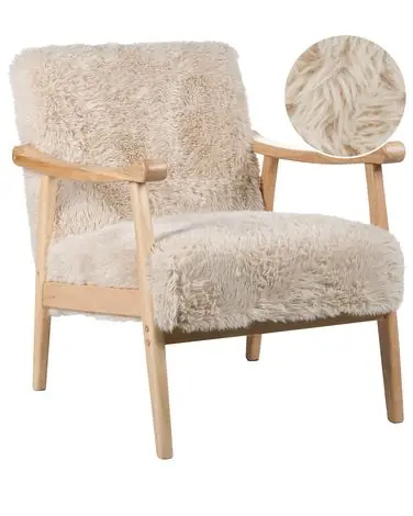 Armchair LEKNES Faux Fur Light Beige - Living Room