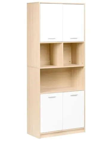 4 Door Bookcase ZEHNA Light Brown/ White - Home Office