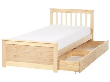 Cama con 2 cajones OLENDON Madera de pino Marrón claro 90 x 200 cm - Dormitorio