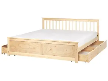 Cama con 4 cajones OLENDON Madera de pino Marrón claro 180 x 200 cm - Dormitorio