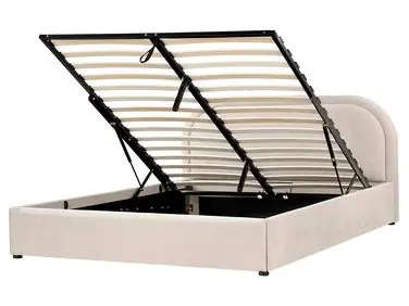 Cama con almacenaje QUILLIEN Chenilla Beige claro 160 x 200 cm - Dormitorio