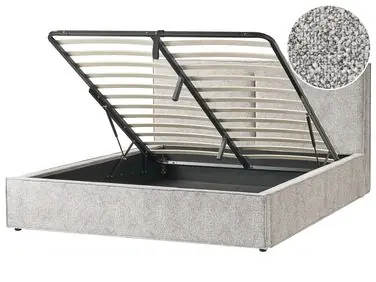 Ottoman Bed MOISSAC Velour Knit Black/ White 180 x 200 cm (EU Super King) - Bedroom