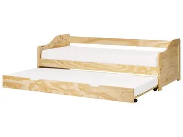 Trundle Bed Pine Wood LUNERAY 90 x 200 cm (EU Single) Light Brown - Bedroom