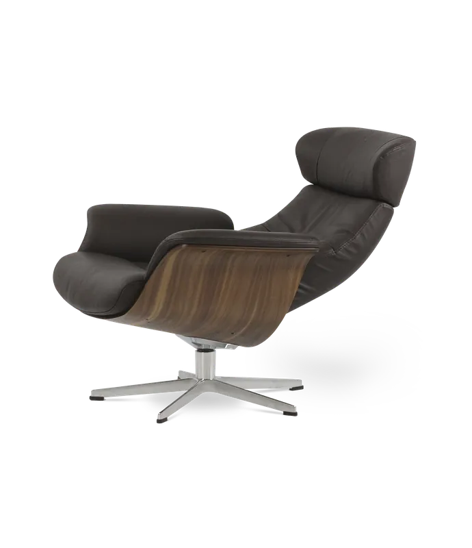 Butaca relax Timeout de madera de nogal y piel - PLM Design