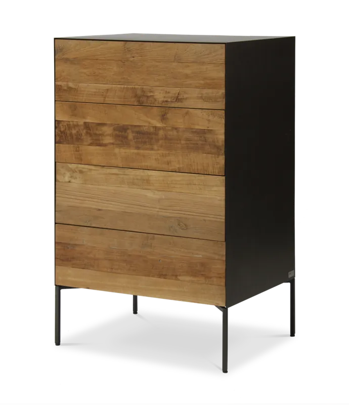 Cajonera Fusion frontal teca reciclada 4 cajones 56 x 45 x 92 cm - PLM Design