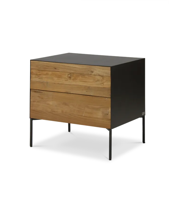Mesita de noche Fusion frontal teca reciclada 2 cajones 56 x 45 x 55 cm - PLM Design
