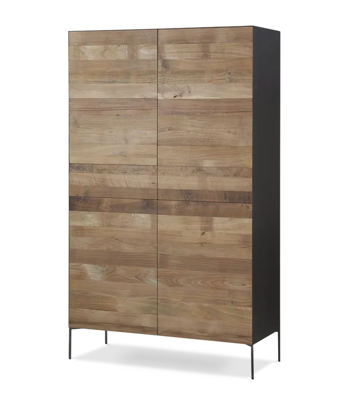 Aparador alto Fusion frontal teca reciclada 4 puertas 2 cajones 111 x 45 x 184 cm - PLM Design