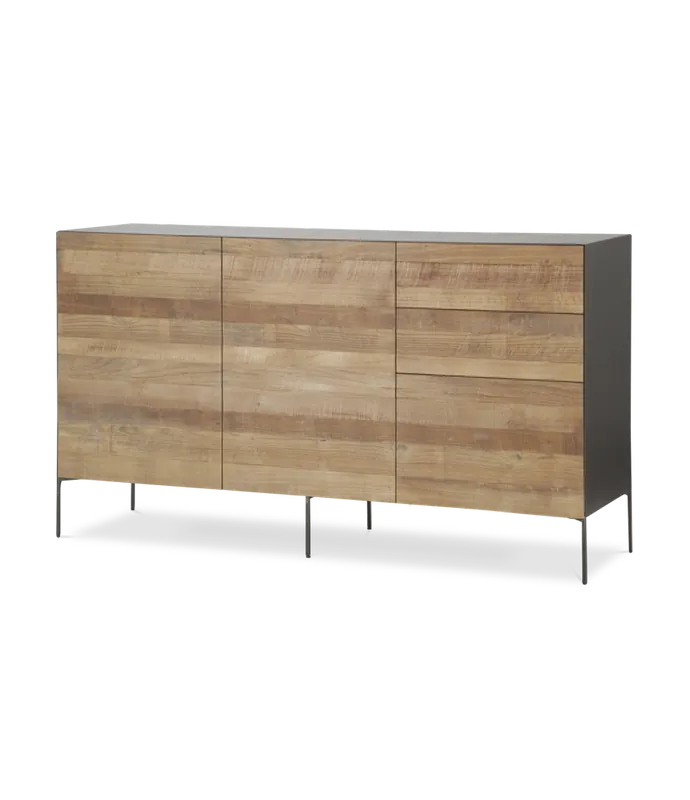 Aparador Fusion frontal teca reciclada 2 puertas 3 cajones (1 contenedor) 166 x 45 x 92 cm - PLM Design