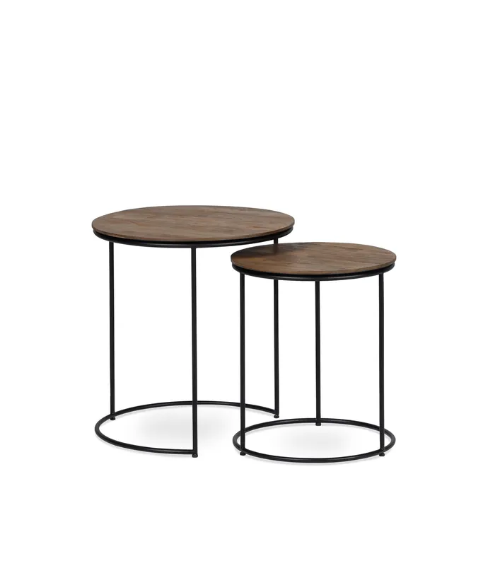 Set de 2 mesas auxiliares Juso Ø 50 x 51 cm y Ø 40 x 45 cm de teca - PLM Design