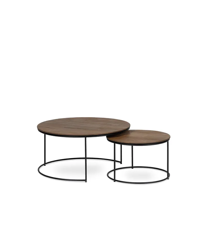 Set de 2 mesas de centro Juso Ø 75 x 35 cm y Ø 50 x 31 cm de teca - PLM Design