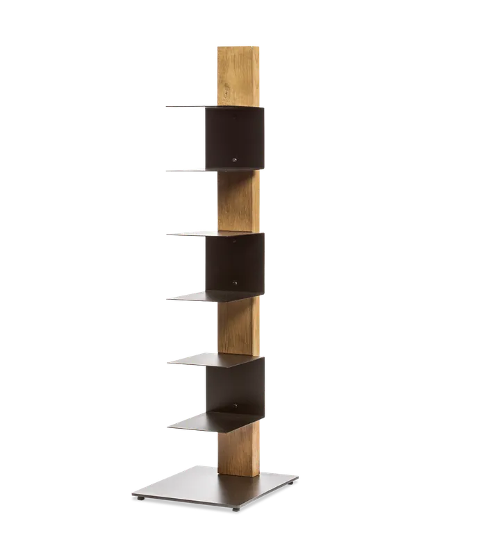 Estantería vertical Book de teca reciclada y acero lacado 35 x 35 x 128 cm - PLM Design