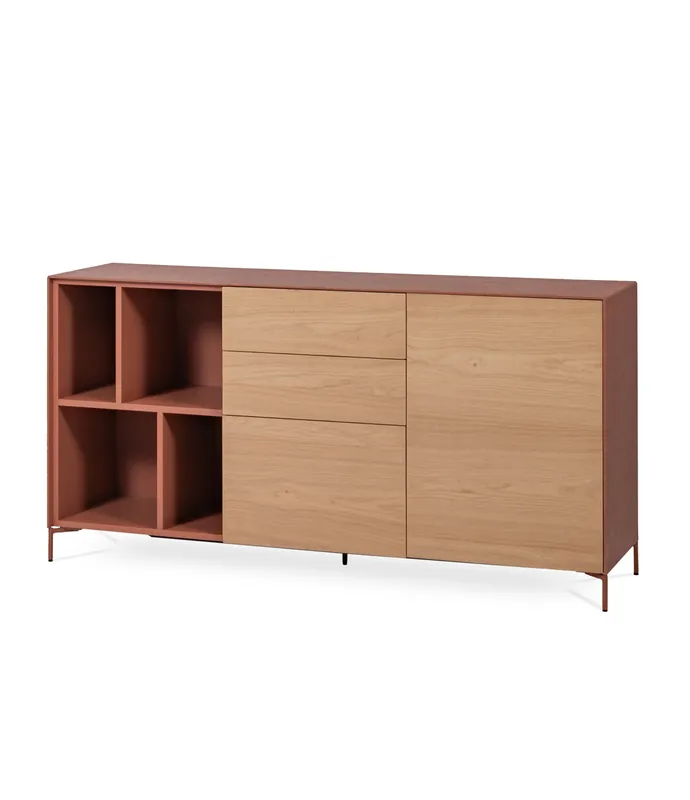 Aparador Tera con 1 puerta, 3 cajones y estantes 167 x 45 x 92,5 cm - PLM Design